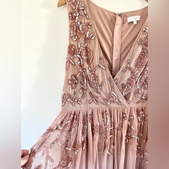 Maya Deluxe Tall Pink Floral Embellished Sleeveless Mid Dress Size 12 Tall - Picture 7 of 13